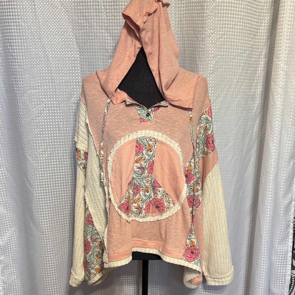 POL Blush Floral Peace Hoodie